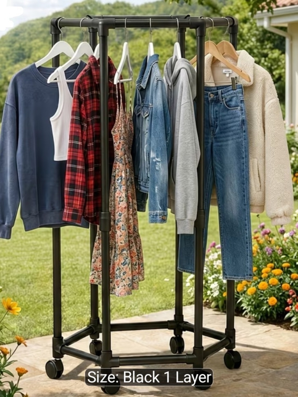 NIB - Black Rolling Drying Garment Rack - Single Layer